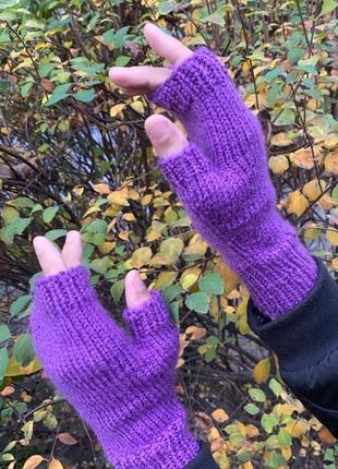 В’язані мітенки рукавички без пальчиків ручної роботи7 фото