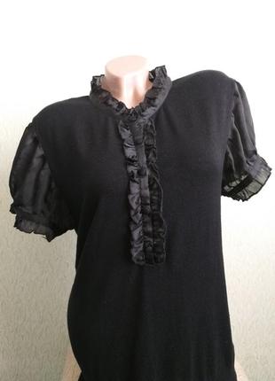 Теплая блуза, футболка. пуловер. рукава фонарики. черный.5 фото