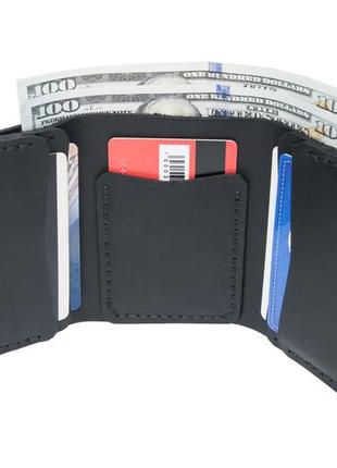 Шкіряний гаманець triple чорний crazy3 фото