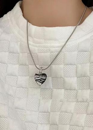 Подвеска сердце зебра цепочка кулон сердечко