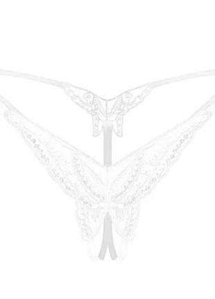 Трусы с разрезом белые с пайетками - размер универсальный, резинка до 92см