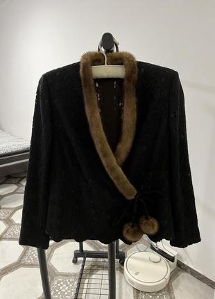Коричневый пиджак с норкой, шерсть и шелк roberto quaglia1 фото