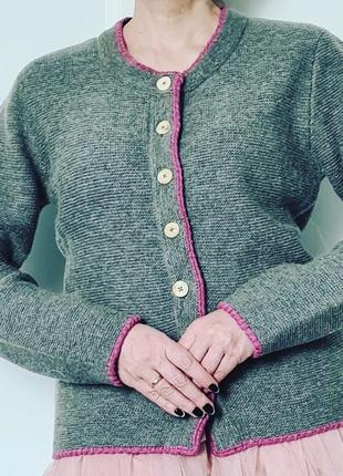 Класний крутий теплий вовняний шерстяний вінтажний кардиган ретро вінтаж натуральна вовна шерсть вишивка3 фото