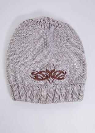 Детская шапка бежево-коричневого цвета с вышивкой 167r7778-1 71297