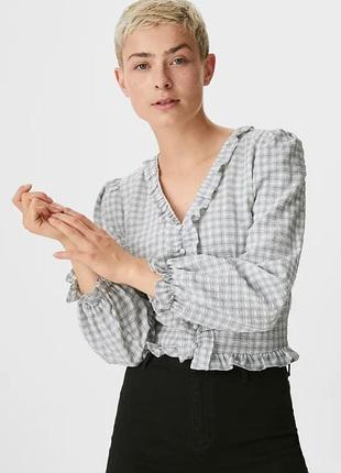 Блуза женская в клетку, размер евро 36, цвет светло-серый