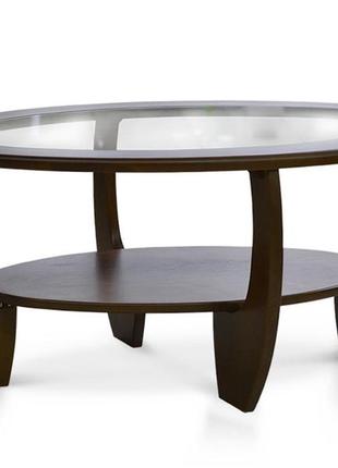 Лотос журнальный стол из натурального дерева со стеклом (орех темный)