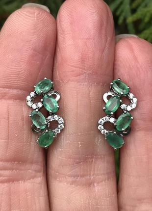 Нові срібні сережки з натуральним смарагдом, срібло 925 проба