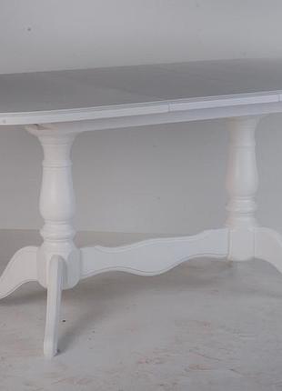 Стол деревянный овальный кухонный, обеденный на двух ножках даниэль (белый) 120 см.