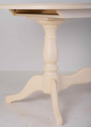 Стол деревянный овальный на двух ножках, кухонный, обеденный даниэль (слоновая кость) 120 см.4 фото