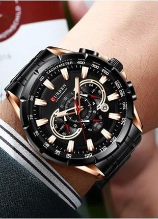 Мужские часы кварцевые классические стильные наручные с металлическим браслетом черные