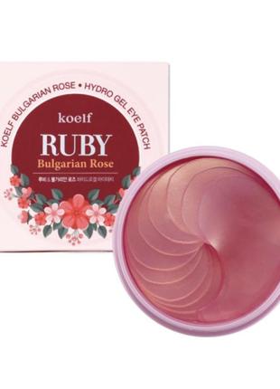 Гидрогелевые патчи под глаза с рубиновой пудрой и розой petitfee koelf ruby bulgarian rose eye patch3 фото