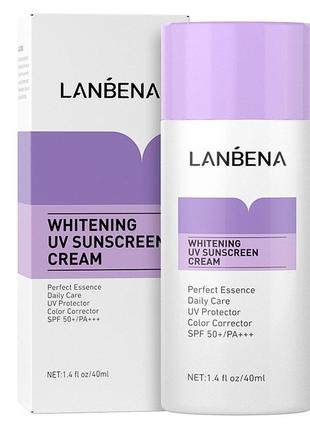 Отбеливающий солнцезащитный крем lanbena whitening uv sunscreen cream spf 50+/pa+++ 40мл purple от пигментации1 фото