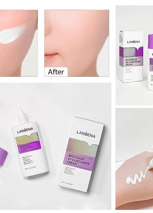 Отбеливающий солнцезащитный крем lanbena whitening uv sunscreen cream spf 50+/pa+++ 40мл purple от пигментации6 фото