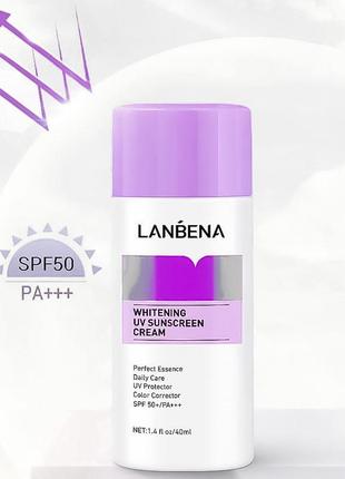 Отбеливающий солнцезащитный крем lanbena whitening uv sunscreen cream spf 50+/pa+++ 40мл purple от пигментации4 фото