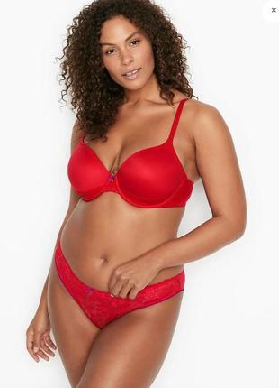 Трусики жіночі з мереживом victoria's secret lace front bikini panty червоні