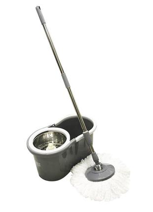 Швабра-моп irge super + ведро с металлической корзиной с автоматическим отжимом (центрифуга) 17 л