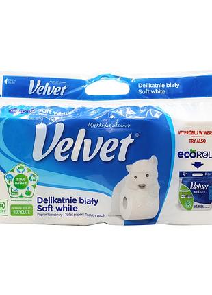 Туалетний папір velvet soft white тришаровий 150 відривів 8 рулонів