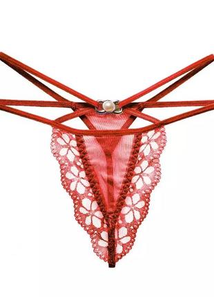 Эротические стринги красные - размер универсальный, резинка до 90см2 фото
