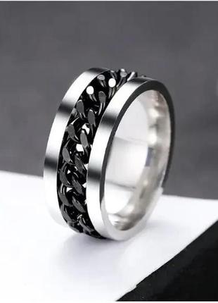 Черное мужское кольцо из ювелирной стали с цепью 8 мм. все размеры . кольцо в подарок мужчине папе1 фото