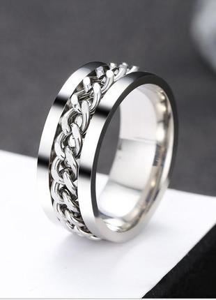 Мужское кольцо с цепью 8 мм. все размеры. кольца из ювелирной стали. мужские необычные кольца1 фото