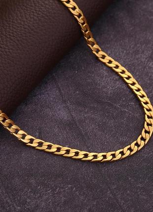 Мужская цепь золотая (цвет) 55 см, ширина 6 мм. мужская цепочка на шею золотого цвета из ювелирной стали