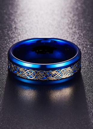 Синее кольцо с рисунком дракона 8 мм. все размеры. мужские кольца из ювелирной стали3 фото
