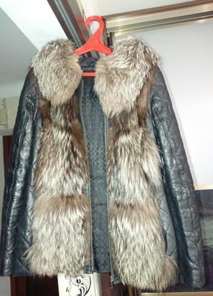 Кожаная натуральная куртка з  натуральним хутром3 фото