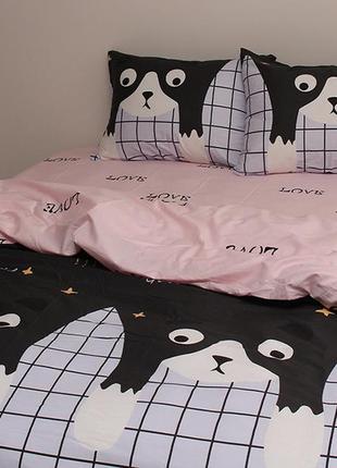 Комплект постельного белья евро двуспальный сатиновый с собаками с компаньоном s3973 фото