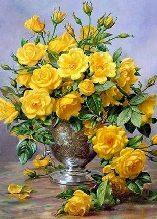 Алмазная вышивка. картина на подрамнике "жёлтые розы",  30х40см, квадратные стразы