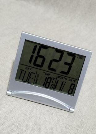 Часы электронные настольные: календарь, будильник, термометр, cr2025, 8.8 х 7.8 см2 фото