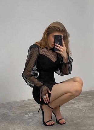 Платье с рукавами сетка