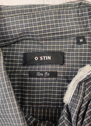 Мужская классическая стильная рубашка в клетку черно-серая o'stin slim fit3 фото