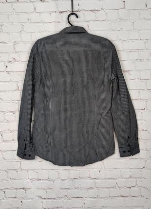 Мужская классическая стильная рубашка в клетку черно-серая o'stin slim fit2 фото