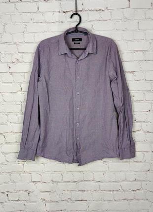 Мужская классическая стильная рубашка в клетку фиолетовая o'stin shaped fit1 фото