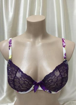 Бюстгальтер фіолетовий кружевний в квітковий принт