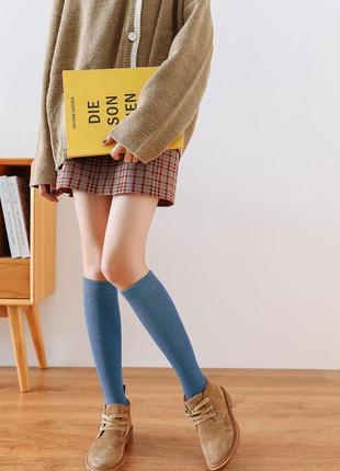 Унісекс блакитні махрові гольфи до коліна 3603 зимові високі шкарпетки теплі гетри утеплені махра