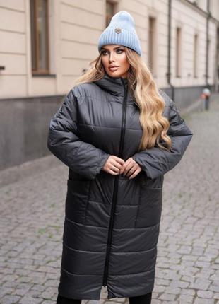 Стьобане зимове пальто на синтепоні з капюшоном7 фото