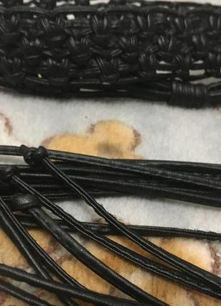 Черный  плетенный кожаный мягкий пояс  с бахромой2 фото
