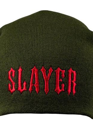 Шапка с вышивкой slayer, олива