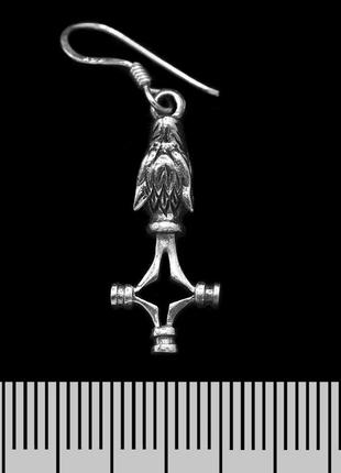 Серьга-крючок крест с головой волка (серебро, 925 проба)