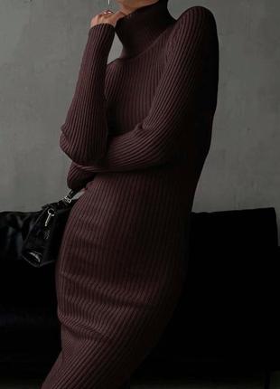 Сукня міді в стилі zara, зара, сукня-гольф, турецький трикотаж рубчик, плаття в обтяг,  в обтяжку