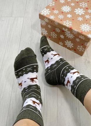 Шкарпетки жіночі новорічні із бавовни woman's heel біло-коричневі (ш-524-3)
