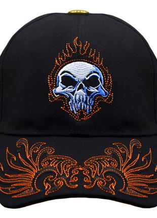 Бейсболка вышитая burning skull (orange)2 фото