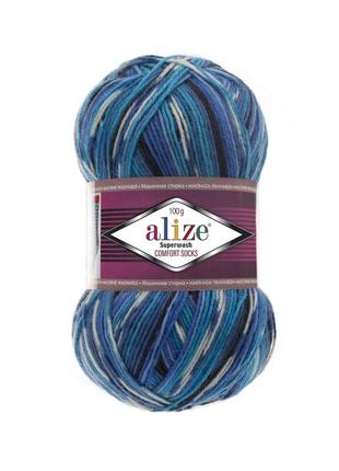 Пряжа alize superwash comfort 4446 синій алізе супервош 75% вовна 25% поліамід