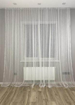 Тюль лен белый дождик с утяжелителем