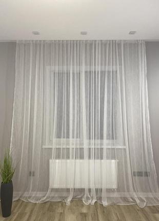 Тюль лен белый дождик с утяжелителем