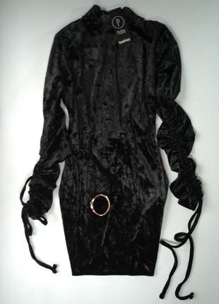 🖤 сезона чёрное бархатное платье с открытой спинкой и рукавах на завязках 🖤3 фото