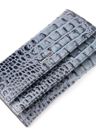 Незвичайний жіночий гаманець із натуральної фактурної шкіри під крокодила karya 21015 сірий