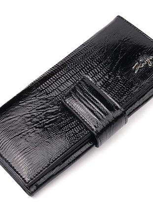 Лакований жіночий гаманець із натуральної фактурної шкіри karya 21031 чорний