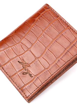 Надійний чоловічий гаманець із фактурної шкіри під рептилію karya 21058 коричневий